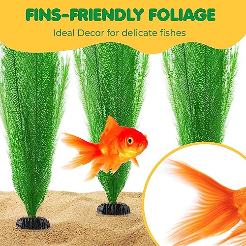 SunGrow Aquarium Plastic Silk Plants, Gives Shade and Beautiful Environment to Aquatic Pets, Perfect for Both Saltwater and Freshwater Tanks Decoration, Fish Tank Accessories & Supplies, 3 Pcs