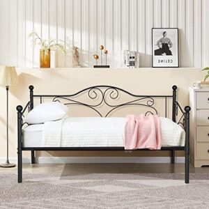 vecelo daybed, metal twin bed frame with headboard, heavy duty steel slats support for living room bedroom guest room, easy assembly