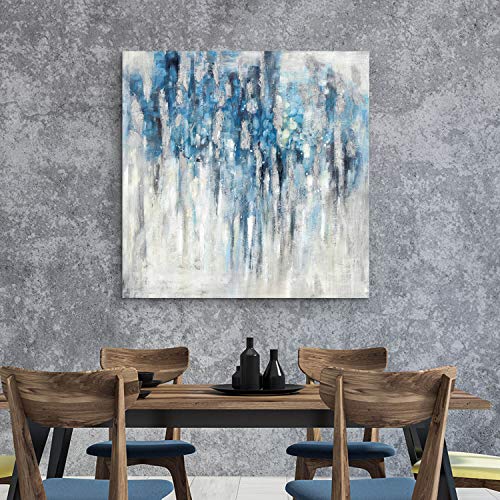 UTOP-art Modern Abstract Wall Art Canvas:Blue and Gray Artwork Aque Painting for Living Room