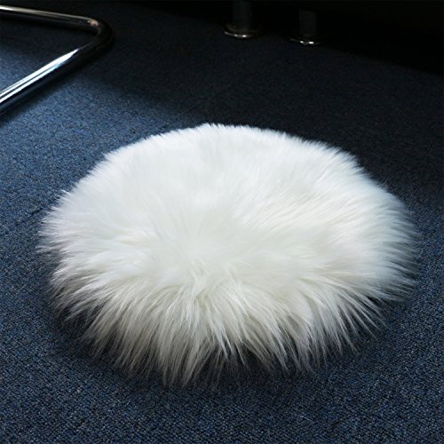 Pomeat 12 Inches Soft Faux Sheepskin Round Shaggy Shag Area Rugs White Fluffy Living Room Carpet Mini Small Size Fit for Photographing Background of Jewellery