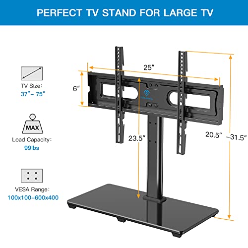 PERLESMITH Universal TV Stand Table Top TV Base for 37-75 inch LCD LED OLED 4K Flat Screen TVs-Height Adjustable TV Mount Stand with Tempered Glass Base, VESA 600x400mm, Holds up to 99lbs PSTVS11