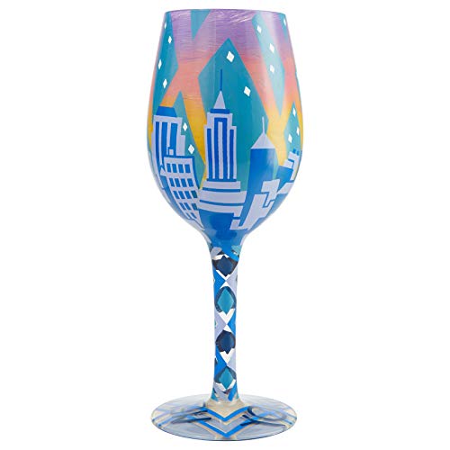 Enesco Designs by Lolita New York Nights Hand-Painted Artisan Wine Glass, 1 Count (Pack of 1), Multicolor