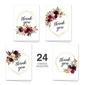 fall floral thank you notes / 24 appreciation cards and white envelopes / 4 thanks flower frame note card designs / 3 1/2" x 4 7/8" thank you greeting cards/made in the usa