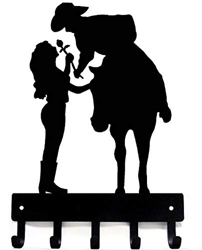 The Metal Peddler Cowboy Cowgirl Rose - Romantic Couple - Wall Key Rack Hanger - Small 6 inch Wide - Made in USA; Storage Hooks for Home or Office