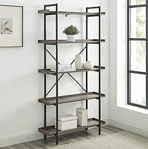 Walker Edison Urban Metal 5-Shelf Bookcase, 68" H, Gray Wash