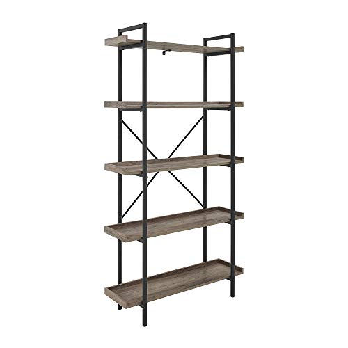 Walker Edison Urban Metal 5-Shelf Bookcase, 68" H, Gray Wash