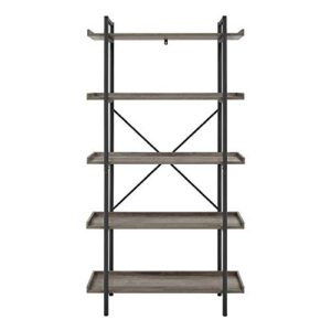 Walker Edison Urban Metal 5-Shelf Bookcase, 68" H, Gray Wash