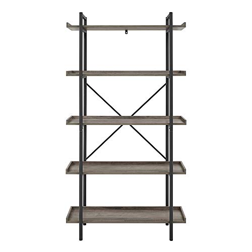 Walker Edison Urban Metal 5-Shelf Bookcase, 68" H, Gray Wash