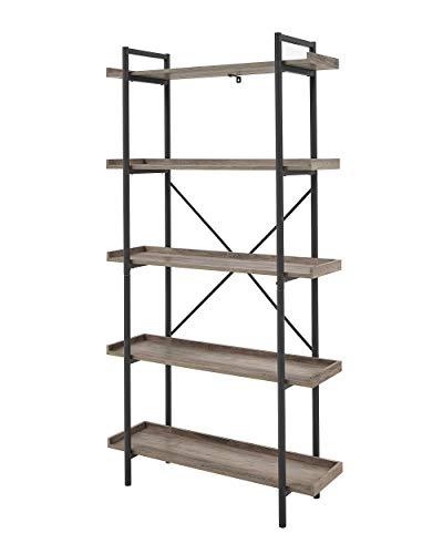 Walker Edison Urban Metal 5-Shelf Bookcase, 68" H, Gray Wash