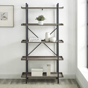 Walker Edison Urban Metal 5-Shelf Bookcase, 68" H, Gray Wash