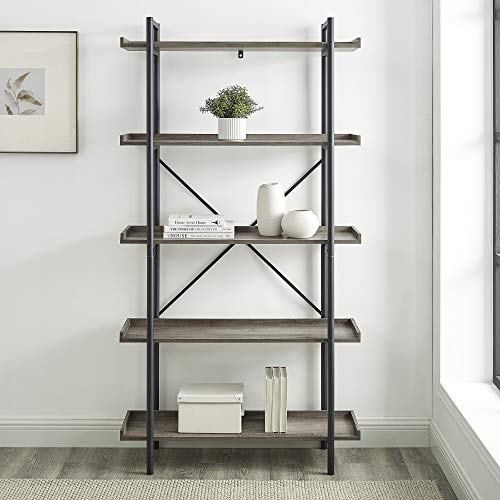 Walker Edison Urban Metal 5-Shelf Bookcase, 68" H, Gray Wash