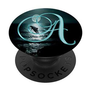 a teal dolphin ocean moon sea nature initial monogram letter popsockets popgrip: swappable grip for phones & tablets