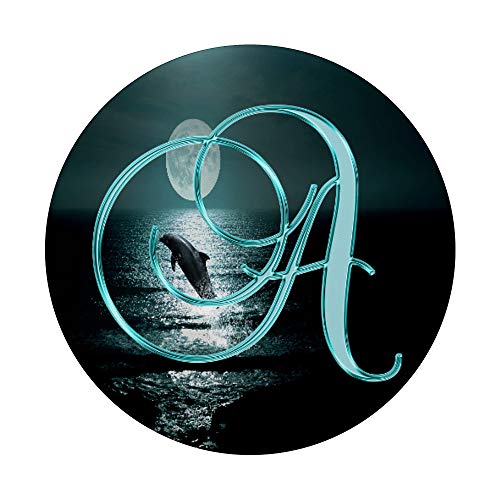 A Teal Dolphin Ocean Moon Sea Nature Initial Monogram Letter PopSockets PopGrip: Swappable Grip for Phones & Tablets