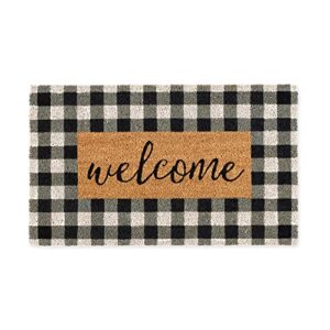dii natural coir doormat collection decorative checkered mat with pvc backing, 17x29, welcome