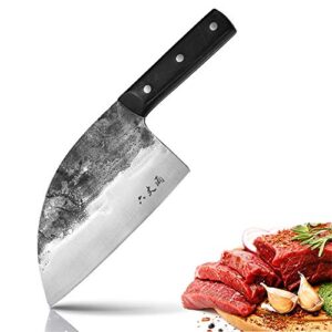 professional full tang traditional forged chinese chef knife kitchen knives high manganese steel meat cleaver serbian butcher chopper sharp blade slicer slaughtering knife for family, bbq or camping