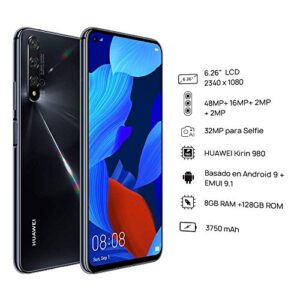 Huawei Nova 5T (128GB, 6GB) 6.26" LCD, Kirin 980, 48MP Quad Camera, 22.5W Fast Charge, Dual SIM GSM Unlocked Global 4G LTE International Model YAL-L21 (Black)