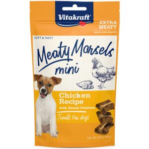 vitakraft meaty morsels mini treats for dogs - chicken with sweet potatoes - super soft dog treats for training - two layers of gently oven-baked meaty goodness