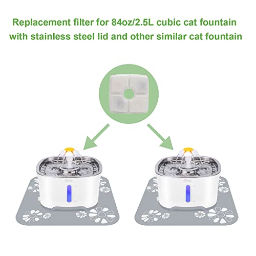 Wonder Creature Cat Fountain Filter for Cubic Cat Water Fountain, 4 Carbon Filters 2 Foam Filters Pack, Elliptical Cat Fountain Filter