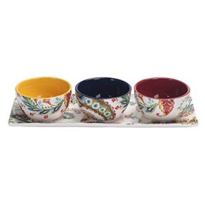 Bico Protea Cynaroides Ceramic Dipping Bowl Set (9oz bowls with 14 inch platter), for Sauce, Nachos, Snacks, Microwave & Dishwasher Safe