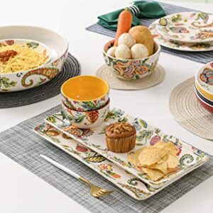 Bico Protea Cynaroides Ceramic Dipping Bowl Set (9oz bowls with 14 inch platter), for Sauce, Nachos, Snacks, Microwave & Dishwasher Safe