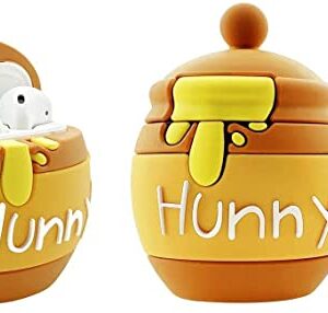 Ultra Thick Soft Silicone Winnie the Pooh Bear Hunny Case with Hook Clip Chain for Apple Airpods 1 2 1st 2nd Honey Pot Jug Disney Disneyland 3D Cartoon Vintage Cute Lovely Gift Girls Kids Daughter