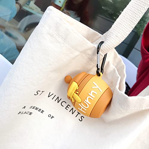 Ultra Thick Soft Silicone Winnie the Pooh Bear Hunny Case with Hook Clip Chain for Apple Airpods 1 2 1st 2nd Honey Pot Jug Disney Disneyland 3D Cartoon Vintage Cute Lovely Gift Girls Kids Daughter