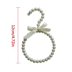 ROOS 2 Pcs Round Plastic Pearl Beaded Clothes Hangers Ribbon Bowknot Towel Rack Scarf Hanger Wardrobe Tie Hanger (White)