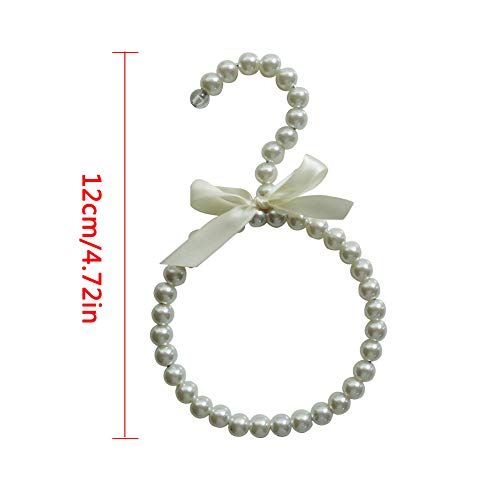 ROOS 2 Pcs Round Plastic Pearl Beaded Clothes Hangers Ribbon Bowknot Towel Rack Scarf Hanger Wardrobe Tie Hanger (White)