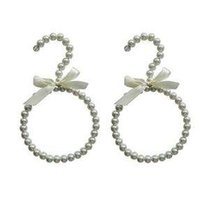 roos 2 pcs round plastic pearl beaded clothes hangers ribbon bowknot towel rack scarf hanger wardrobe tie hanger (white)