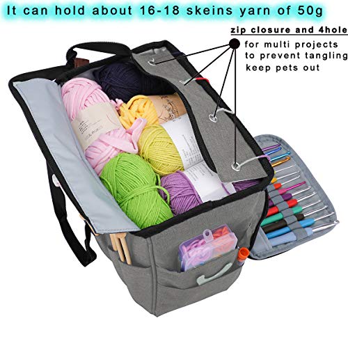 Looen Yarn Knitting Storage Tote-Large Capacity Crochet Organizer Portable Travel Bag With Shoulder Strap Crochet Hooks Case for Unfinished Bulk Project