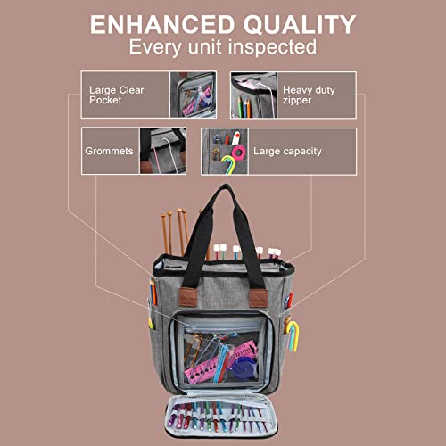 Looen Yarn Knitting Storage Tote-Large Capacity Crochet Organizer Portable Travel Bag With Shoulder Strap Crochet Hooks Case for Unfinished Bulk Project