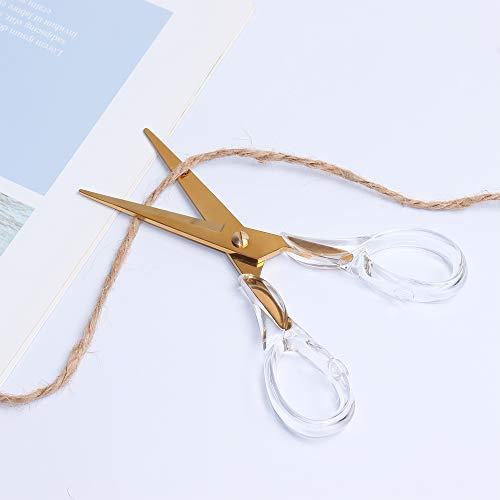 Stylish Acrylic Gold Multipurpose Scissors Stainless Steel 6.3 Inches Office Scissors Desktop Stationery for Cutting Heavy Duty Leather Arts Fabric Crafts Scissors (Gold)