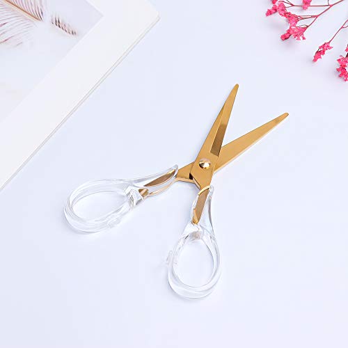 Stylish Acrylic Gold Multipurpose Scissors Stainless Steel 6.3 Inches Office Scissors Desktop Stationery for Cutting Heavy Duty Leather Arts Fabric Crafts Scissors (Gold)