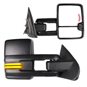 feiparts tow mirrors towing mirrors fit for 2014-2018 for chevy silverado for gmc sierra 1500 towing mirrors with left right side power heated led turn signal running back up light black housing