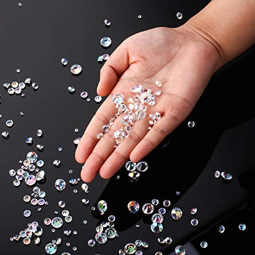 Hicarer 4000 Pieces Clear Diamonds Crystals Acrylic Gems Wedding Table Scattering Gemstones Christmas Party Decorations Bridal Shower Masquerade Vase Fillers(Crystal AB, 3 mm, 6 mm and 10 mm)