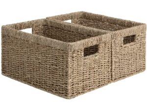 storageworks seagrass storage baskets, rectangular wicker baskets with built-in handles, medium, 2-pack
