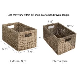 StorageWorks Seagrass Storage Baskets, Rectangular Wicker Baskets with Built-in Handles, Medium, 2-Pack