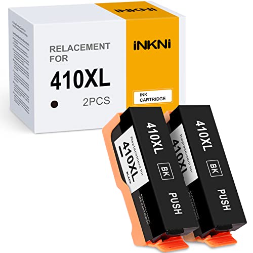 InkNI ( New Chip Remanufactured Ink Cartridges Replacement for Epson 410XL 410 XL T410XL for Expression XP-7100 XP7100 XP-530 XP-640 XP-830 XP630 XP640 XP-630 XP-635 Printer (Black, 2-Pack)