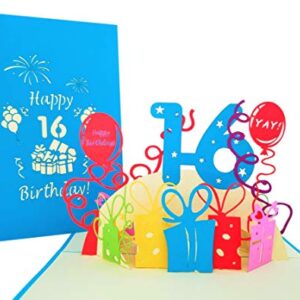 iGifts And Cards Happy 16th Birthday with Presents 3D Pop Up Greeting Card – Sweet Sixteen Granddaughter Gift, Awesome Unique 16 Grandson Present, Turning 16 Special Birthday Card For Son, Daughter