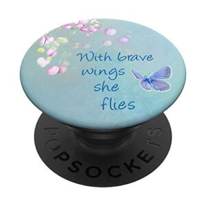 cell phone pop out button holder light blue butterfly floral popsockets popgrip: swappable grip for phones & tablets