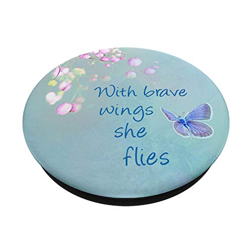 Cell Phone Pop Out Button Holder Light Blue Butterfly Floral PopSockets PopGrip: Swappable Grip for Phones & Tablets