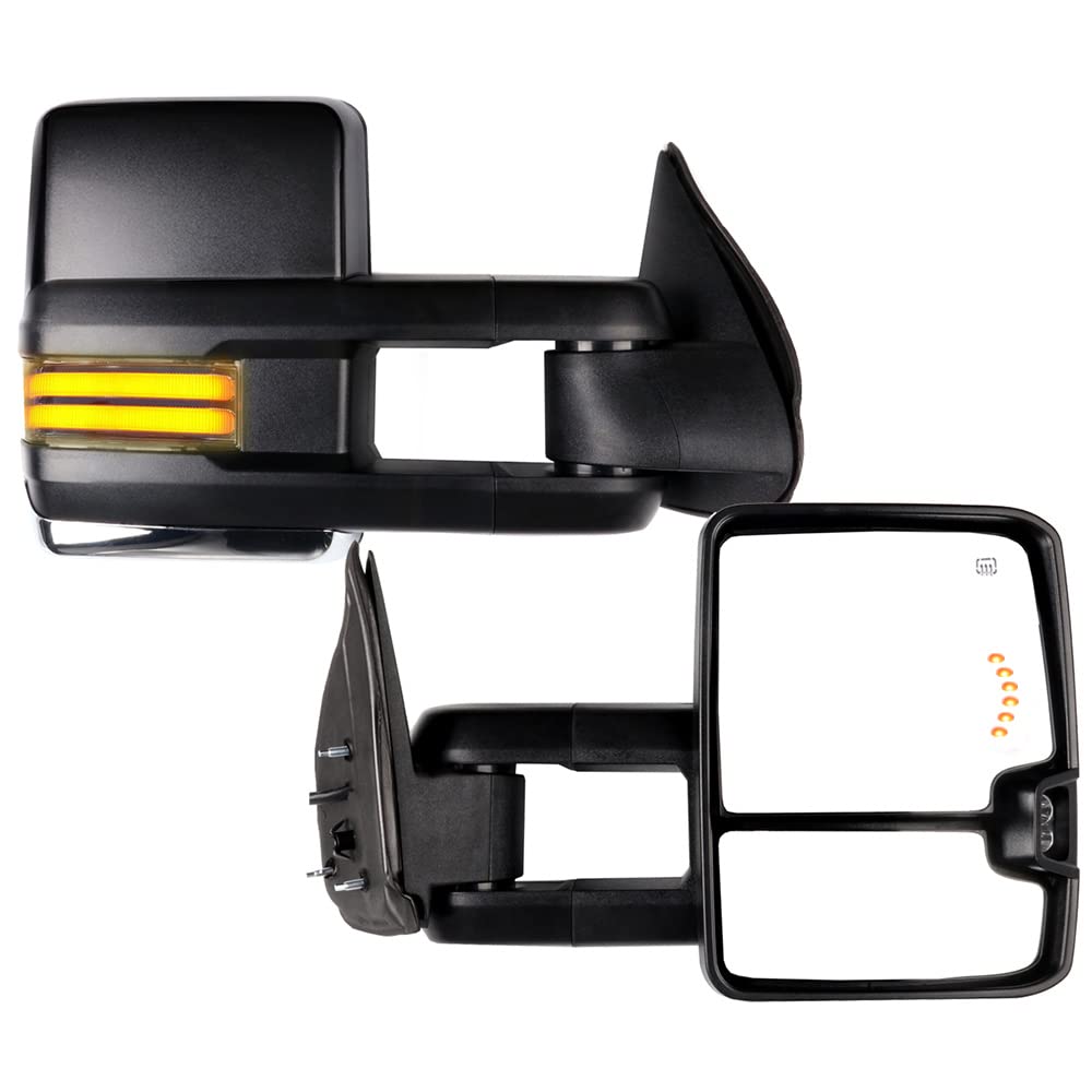 FEIPARTS Tow Mirrors Towing Mirrors Fit for 2008-2013 for Chevy Silverado for GMC Sierra All Models Towing Mirrors with Left Right Side Power Heated LED Turn Signal Running Light Black Housing