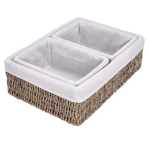storageworks hand-woven storage baskets with linings, seagrass wicker baskets for bathroom and bedroom, set of 3 (1pc large, 2pcs medium)