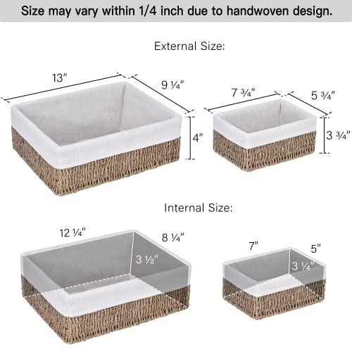 StorageWorks Hand-Woven Storage Baskets with Linings, Seagrass Wicker Baskets for Bathroom and Bedroom, Set of 3 (1PC Large, 2PCS Medium)