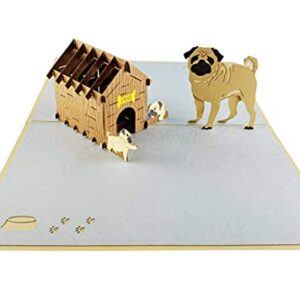 iGifts And Cards Happy Pug Family 3D Pop Up Greeting Card – Birthday, Friendship, Thank You, Congratulations, Celebration, Super Cute, Dog, Puppies, Card For Dog Lovers