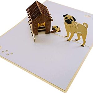 iGifts And Cards Happy Pug Family 3D Pop Up Greeting Card – Birthday, Friendship, Thank You, Congratulations, Celebration, Super Cute, Dog, Puppies, Card For Dog Lovers