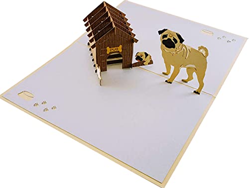 iGifts And Cards Happy Pug Family 3D Pop Up Greeting Card – Birthday, Friendship, Thank You, Congratulations, Celebration, Super Cute, Dog, Puppies, Card For Dog Lovers