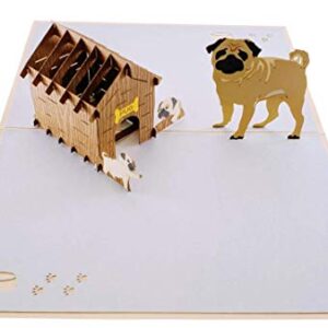 iGifts And Cards Happy Pug Family 3D Pop Up Greeting Card – Birthday, Friendship, Thank You, Congratulations, Celebration, Super Cute, Dog, Puppies, Card For Dog Lovers