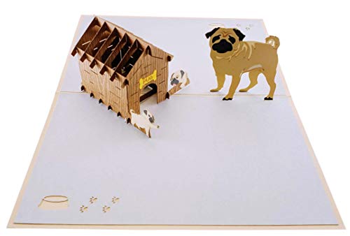 iGifts And Cards Happy Pug Family 3D Pop Up Greeting Card – Birthday, Friendship, Thank You, Congratulations, Celebration, Super Cute, Dog, Puppies, Card For Dog Lovers