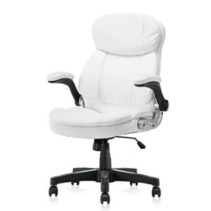 seatingplus home office chair high back pu leather desk chair flip-up armrests ergonomic computer chair with lumbar support, white